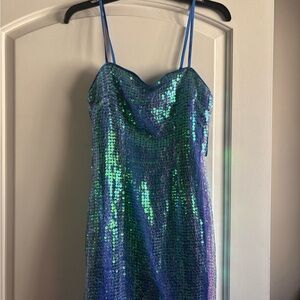 12th Tribe Blue and Green Sequin Mini Dress